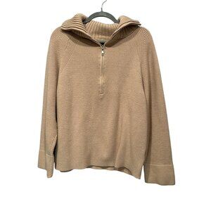 BTFBM Womens Ribbed Knit Half-Zip Sweater Large Beige